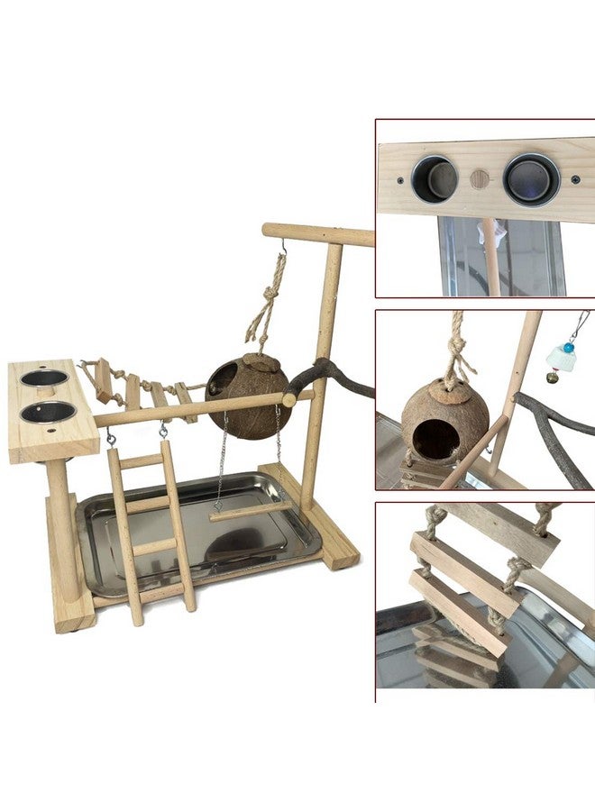 هامليدي ملعب ببغاء هاميليدي، حامل لعب للطيور، مجثم ببغاء من الخشب الطبيعي، صالة ألعاب رياضية مع أكواب تغذية، عش كوكاتيل مع سلم، قفص طيور الحب، ملحقات، مركز أنشطة تمارين لعب لطيور الحب كوكاتيل - Image 2
