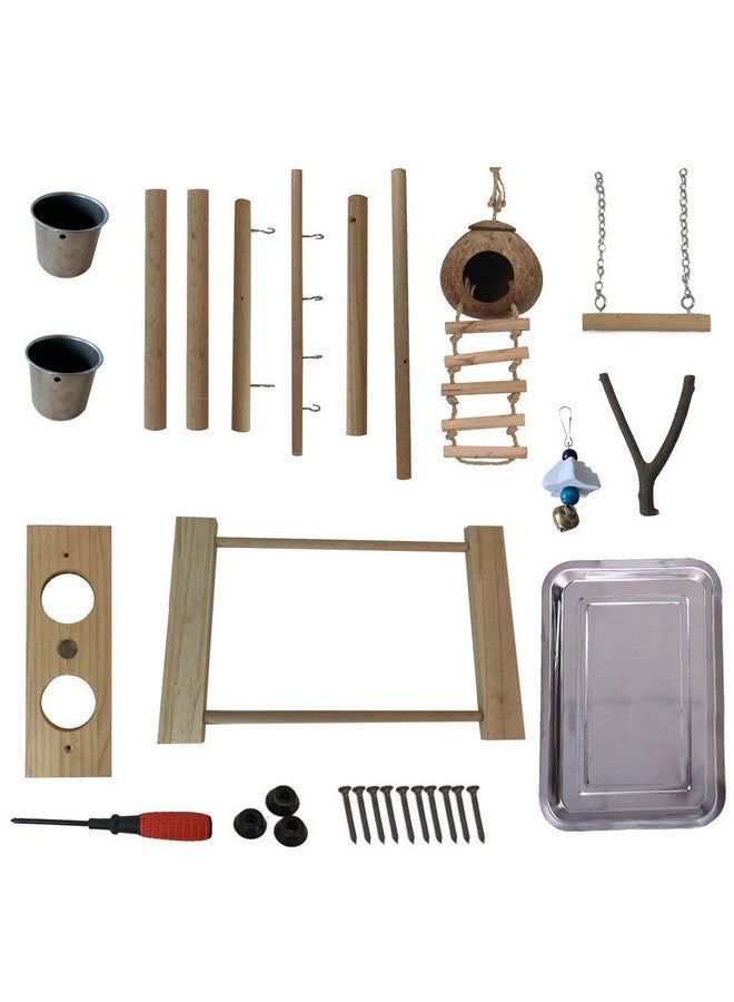 هامليدي ملعب ببغاء هاميليدي، حامل لعب للطيور، مجثم ببغاء من الخشب الطبيعي، صالة ألعاب رياضية مع أكواب تغذية، عش كوكاتيل مع سلم، قفص طيور الحب، ملحقات، مركز أنشطة تمارين لعب لطيور الحب كوكاتيل - Image 3