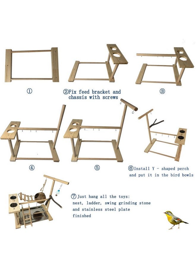 هامليدي ملعب ببغاء هاميليدي، حامل لعب للطيور، مجثم ببغاء من الخشب الطبيعي، صالة ألعاب رياضية مع أكواب تغذية، عش كوكاتيل مع سلم، قفص طيور الحب، ملحقات، مركز أنشطة تمارين لعب لطيور الحب كوكاتيل - Image 4