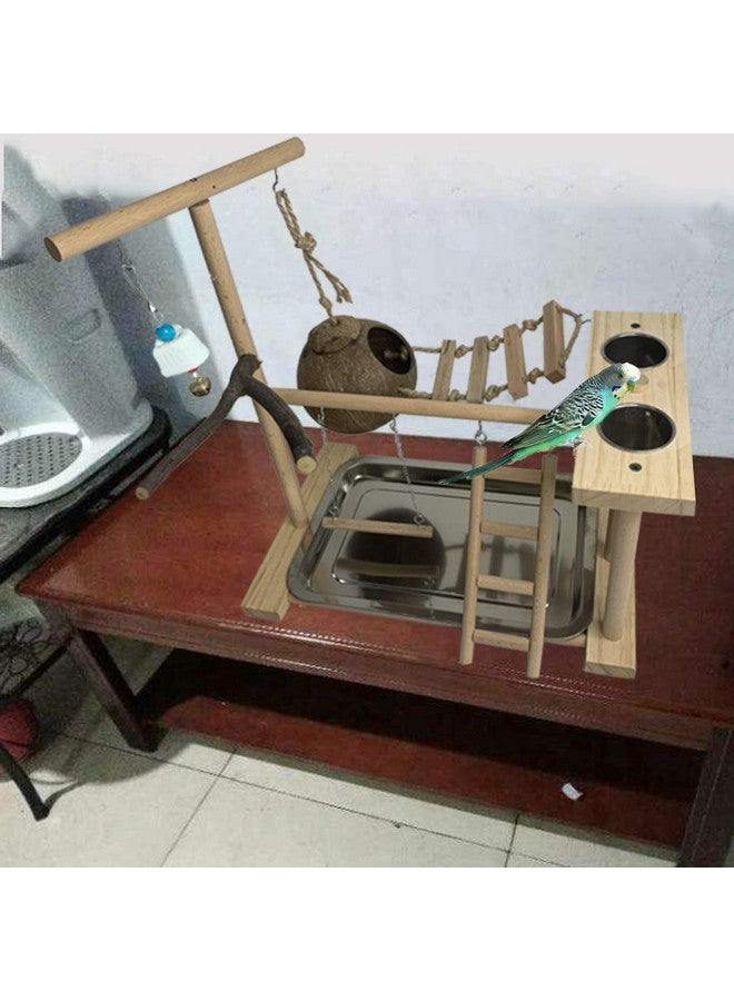 هامليدي ملعب ببغاء هاميليدي، حامل لعب للطيور، مجثم ببغاء من الخشب الطبيعي، صالة ألعاب رياضية مع أكواب تغذية، عش كوكاتيل مع سلم، قفص طيور الحب، ملحقات، مركز أنشطة تمارين لعب لطيور الحب كوكاتيل - Image 5