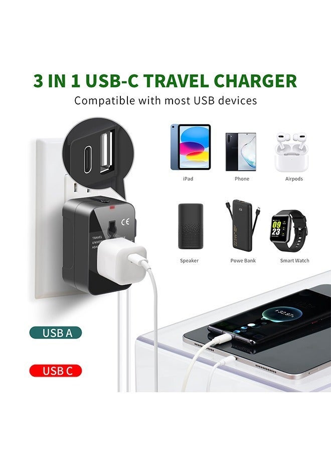 Universal Travel Adapter Worldwide Plug Adaptor with USB-C, International Power Adapter with 1 USB Ports All in One Travel Adaptor Multi USB Wall Charger for European USA UK EU AUS(Type C/G/A/I) - Image 2