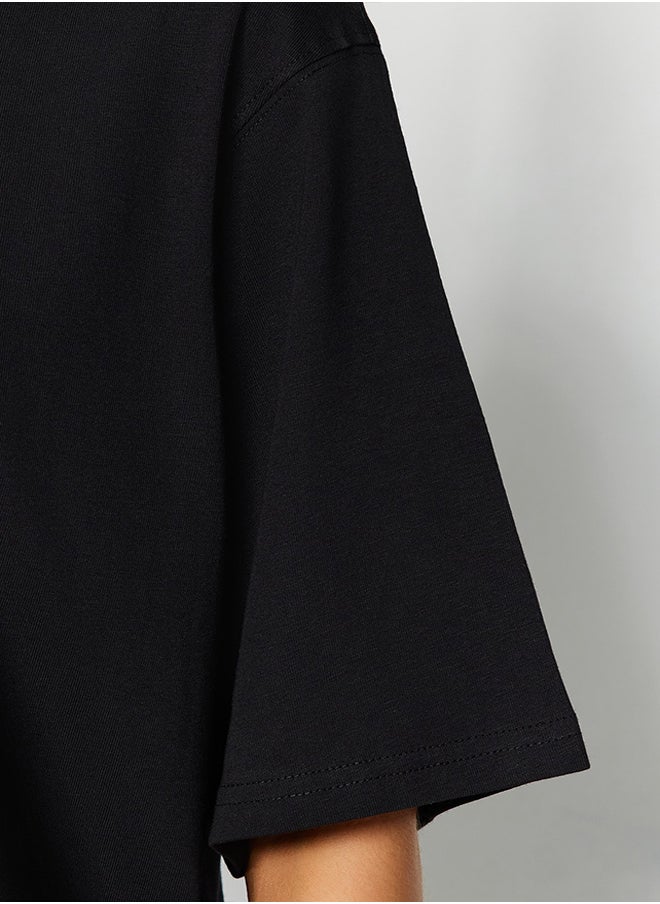 trendyol - Black Premium 100% Cotton Relaxed/Wide, Comfortable Fit Crewneck Knitted T-Shirt TWOSS23TS00412 - Image 1