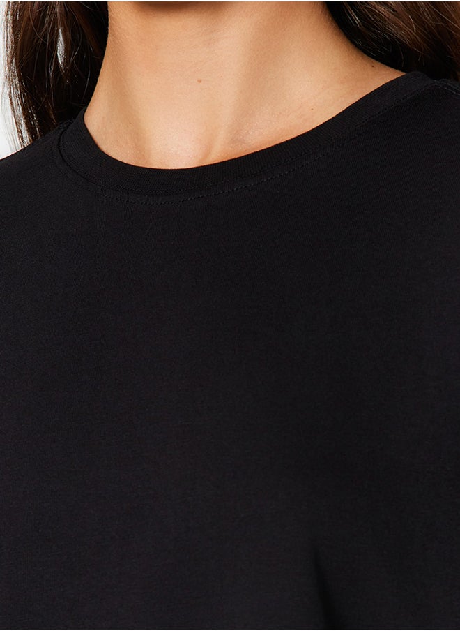 trendyol - Black Premium 100% Cotton Relaxed/Wide, Comfortable Fit Crewneck Knitted T-Shirt TWOSS23TS00412 - Image 1