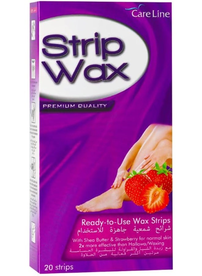 Strip Wax Shea Butter & Strawberry 20 Strips – Ready-to-Use Hair Removal Wax Strips for Smooth Skin