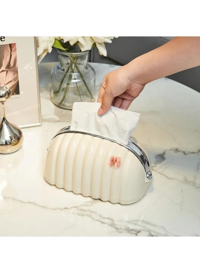 ناما علبة مناديل أنيقة بشكل حقيبة يد مزخرفة  بفيونكه بسحاب لسهولة استخدام وتخزين المناديل. - Image 2