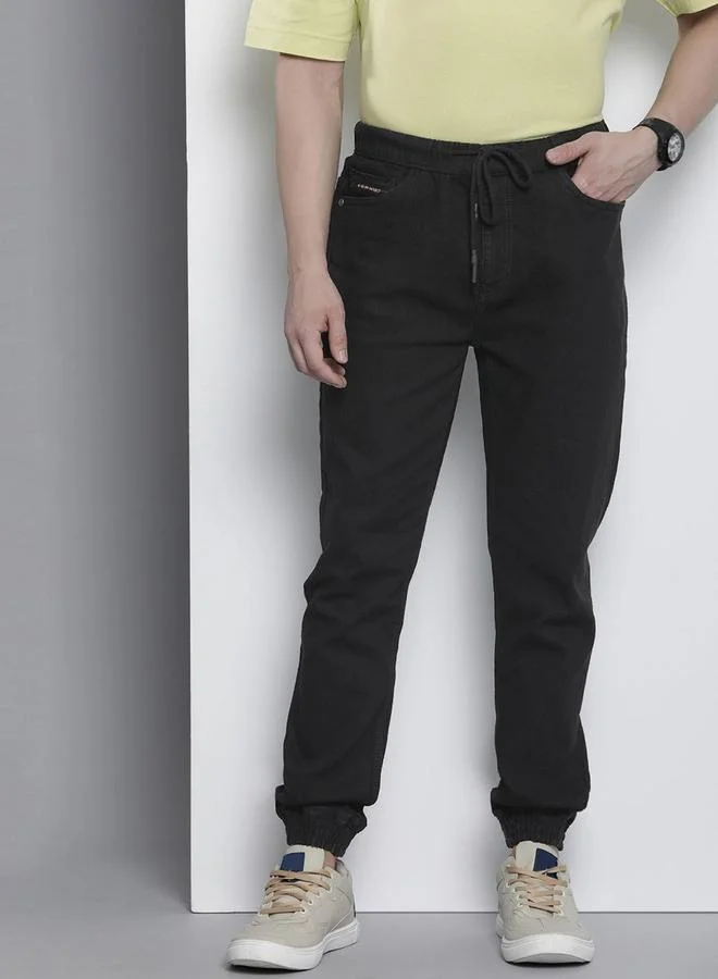 The Indian Garage Co The Indian Garage Co Men Black Mid Rise Slim Fit Cuffed Jeans
