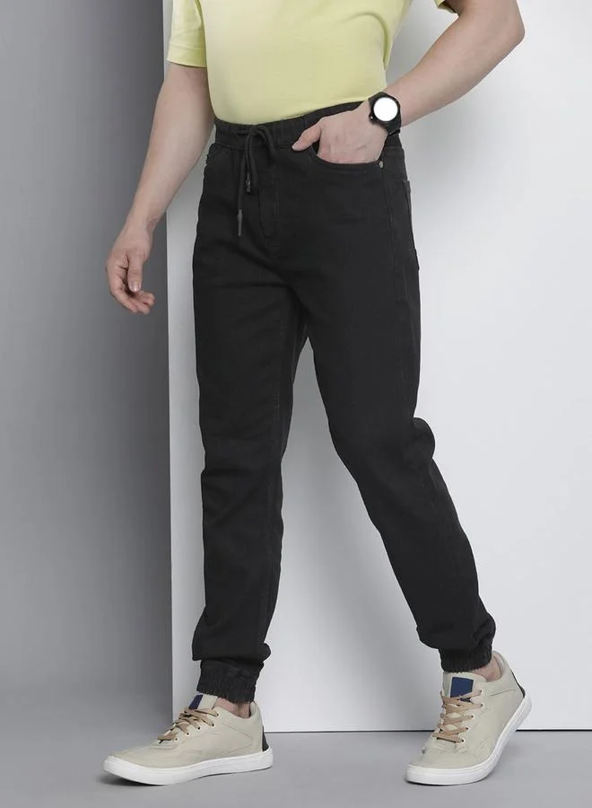 The Indian Garage Co The Indian Garage Co Men Black Mid Rise Slim Fit Cuffed Jeans