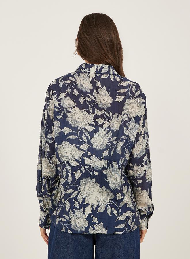 Styli Floral Print Spread Collar Oversized Shirt - Image 5