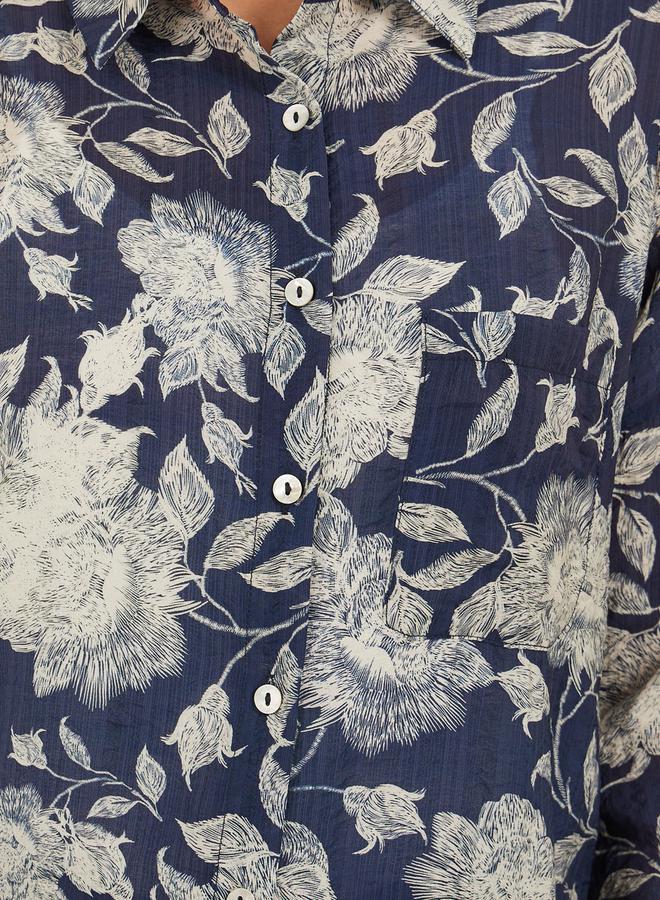 Styli Floral Print Spread Collar Oversized Shirt - Image 4