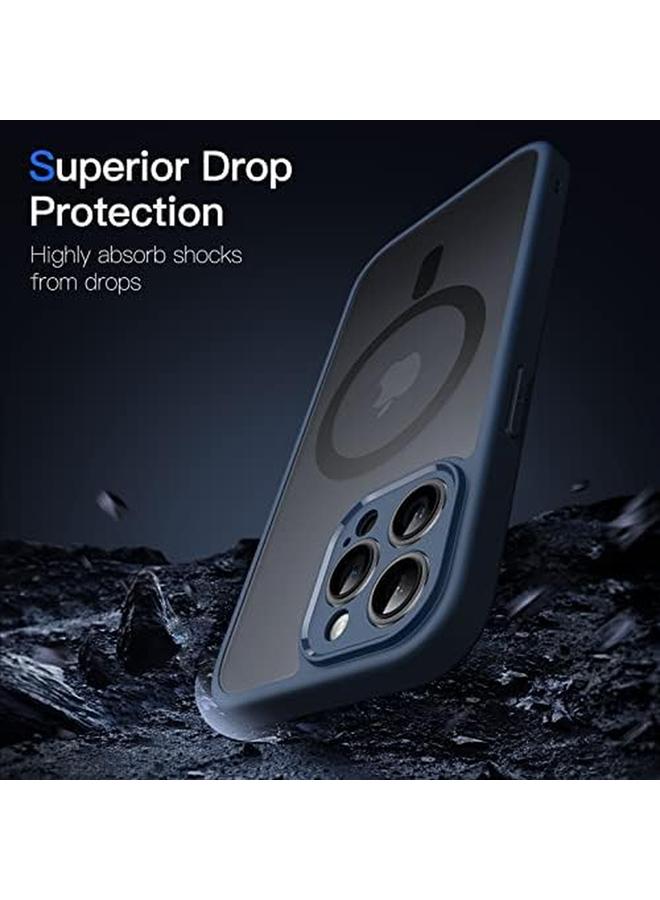 جي تيك جراب مغناطيسي لهاتف iPhone 13 Pro مقاس 6.1 بوصة متوافق مع Magsafe مع عدسة كاميرا خلفية شفافة غير لامعة حماية كاملة غطاء هاتف نحيف مقاوم للصدمات باللون الأزرق الداكن - Image 4