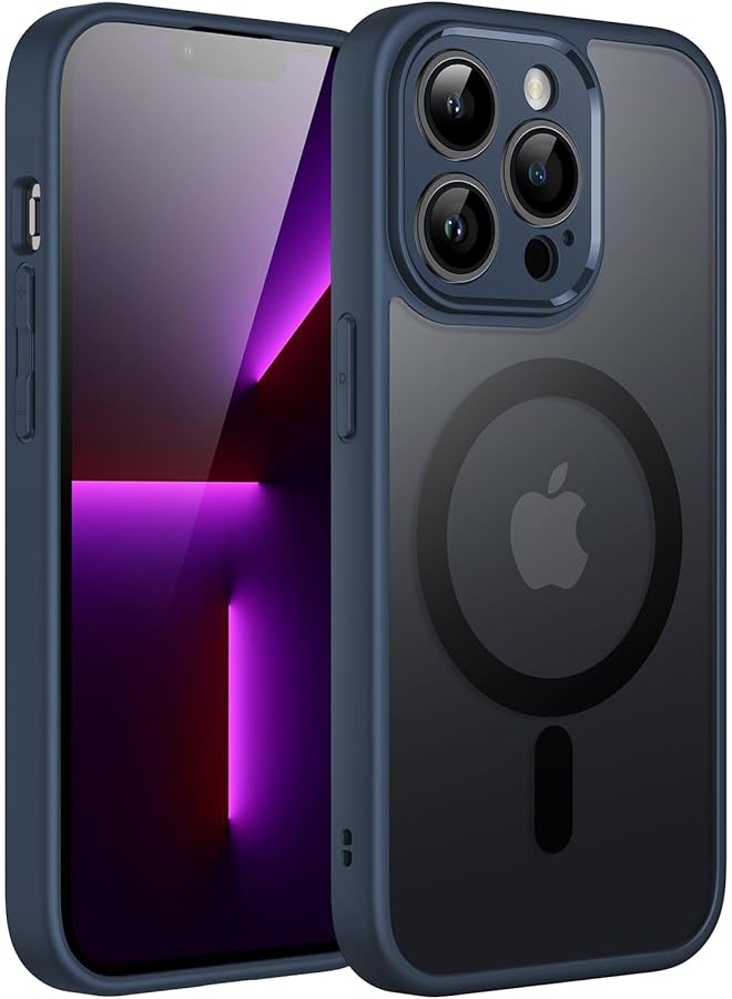 جي تيك جراب مغناطيسي لهاتف iPhone 13 Pro مقاس 6.1 بوصة متوافق مع Magsafe مع عدسة كاميرا خلفية شفافة غير لامعة حماية كاملة غطاء هاتف نحيف مقاوم للصدمات باللون الأزرق الداكن - Image 1