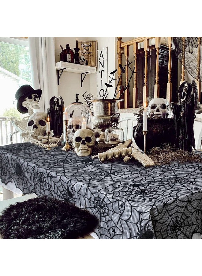 LuoluoHouse Black Lace Tablecloth 54x72 Inch Halloween Tablecloths Spider Cobweb Table Cover for Masquerade Dinner Party Scary Movie Nights Table Decorations - Image 1