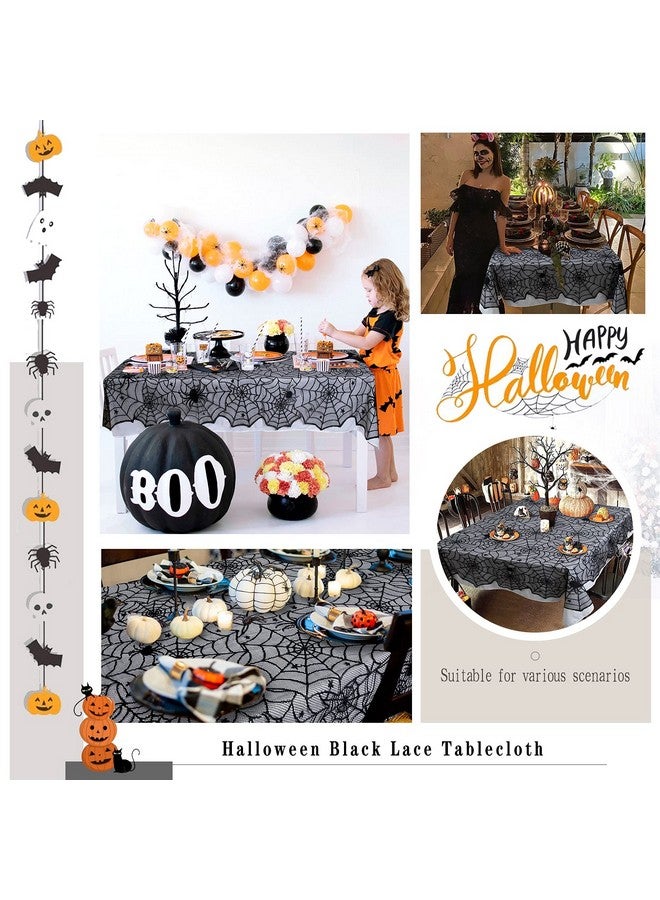 LuoluoHouse Black Lace Tablecloth 54x72 Inch Halloween Tablecloths Spider Cobweb Table Cover for Masquerade Dinner Party Scary Movie Nights Table Decorations - Image 2