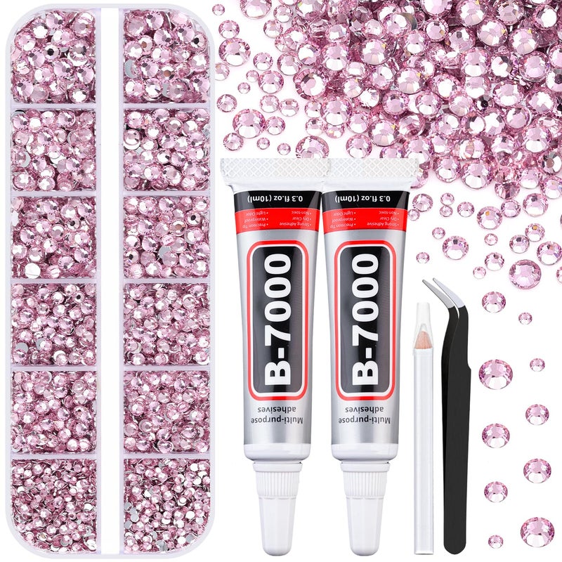 TINKRSTUFF 6100Pcs Resin Rhinestones for Crafting with 2Pcs 10ml B7000 Jewelry Glue 1 Box Flatback Crystals Diamond Light Pink for Bedazzling Crafts DIY Nail Art Non Hotfix Gems for Clothing Shoes - Image 3