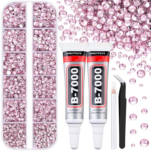 TINKRSTUFF 6100Pcs Resin Rhinestones for Crafting with 2Pcs 10ml B7000 Jewelry Glue 1 Box Flatback Crystals Diamond Light Pink for Bedazzling Crafts DIY Nail Art Non Hotfix Gems for Clothing Shoes - Image 1
