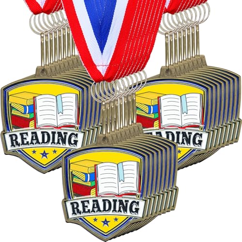 Yaomiao 10/20 Pcs 2.4'' Award Medals Bulk Gold Winner Team Participation Medals for Kids Shield Metal Trophy for Student Adults Award Prize Graduation Competitions Gift(20 Pcs,Reading) - Image 1