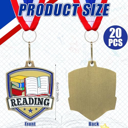 Yaomiao 10/20 Pcs 2.4'' Award Medals Bulk Gold Winner Team Participation Medals for Kids Shield Metal Trophy for Student Adults Award Prize Graduation Competitions Gift(20 Pcs,Reading) - Image 2