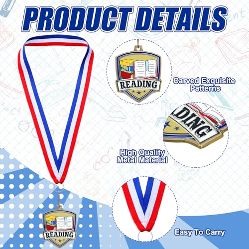 Yaomiao 10/20 Pcs 2.4'' Award Medals Bulk Gold Winner Team Participation Medals for Kids Shield Metal Trophy for Student Adults Award Prize Graduation Competitions Gift(20 Pcs,Reading) - Image 3