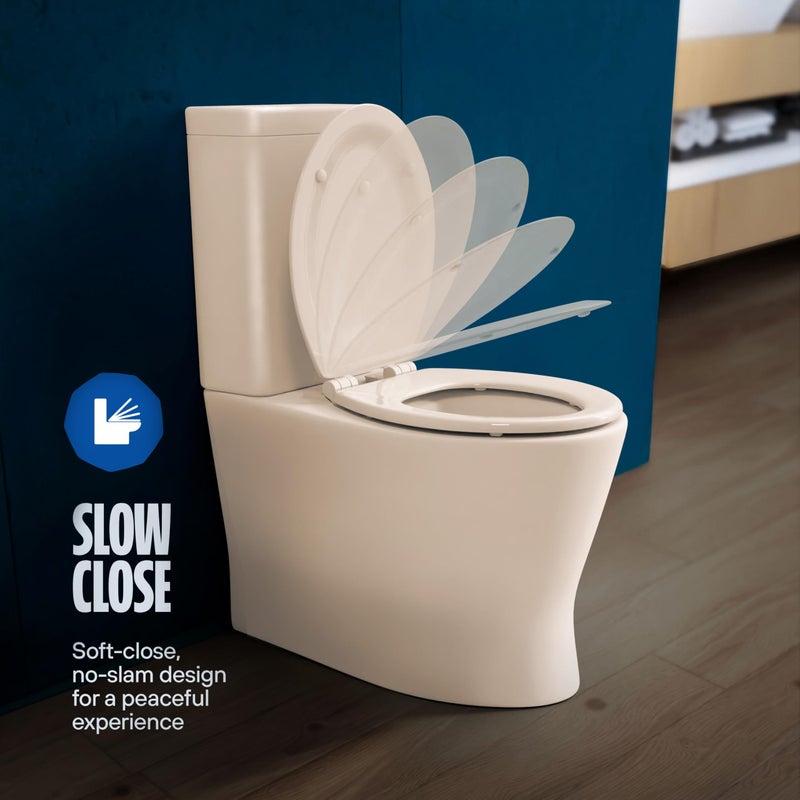 HIGHCRAFT Premium Round Toilet Seat with Slow-Close Design, Adjustable Hinges & Quick Removal Mechanism - Molded Wood Toilet Seat - Fits Standard Round Toilets - Toilet Seat in Bone/Beige - Image 2