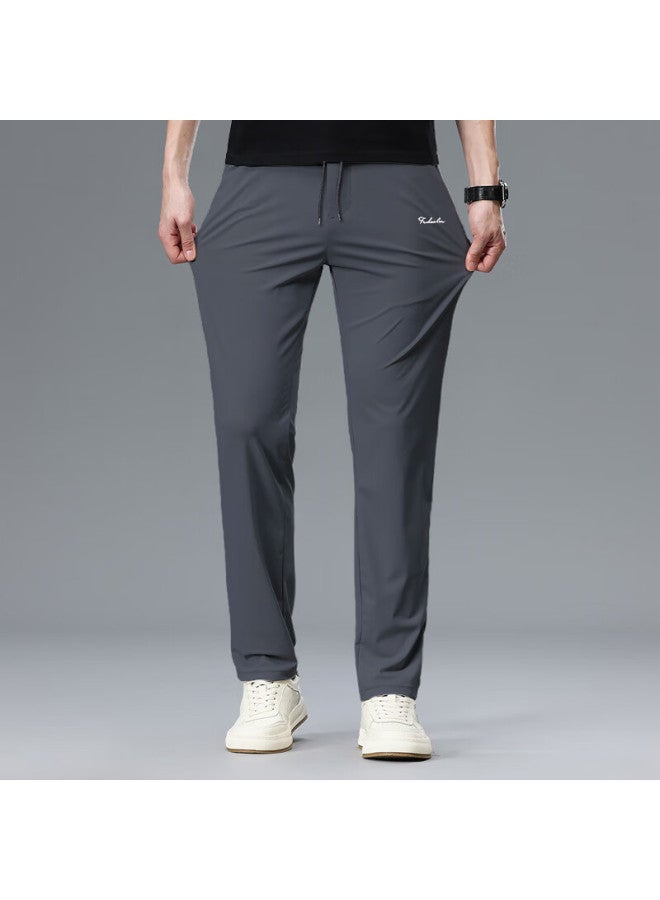 Vancamel Men's Casual Pants Four-season Stretch Loose Straight-leg Trendy Sports Trousers Dark Gray 5XL - Image 2