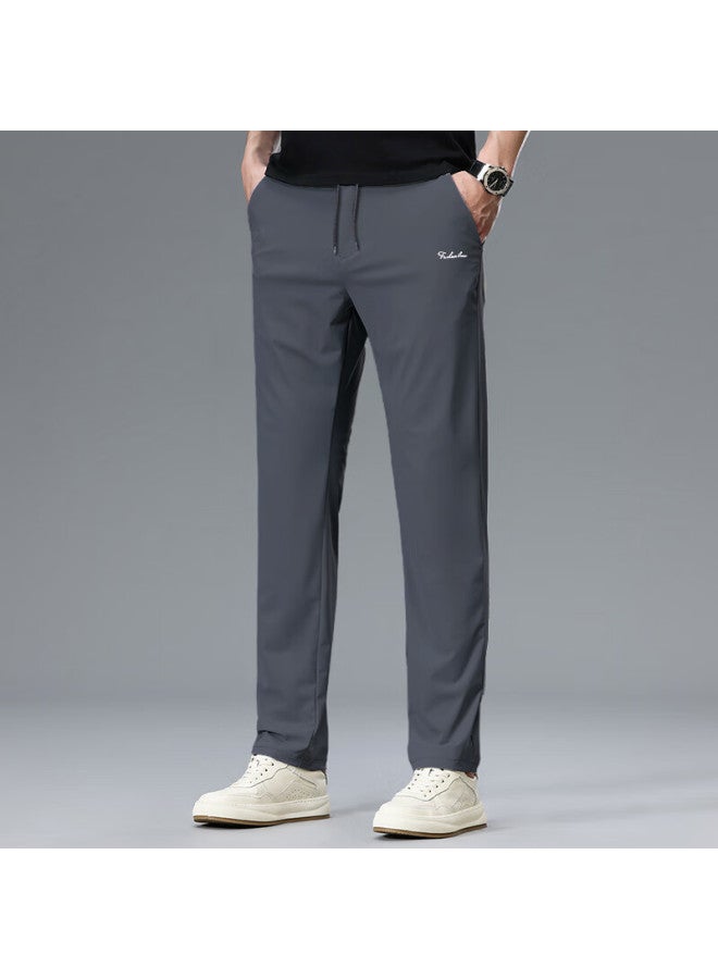 Vancamel Men's Casual Pants Four-season Stretch Loose Straight-leg Trendy Sports Trousers Dark Gray 5XL - Image 3