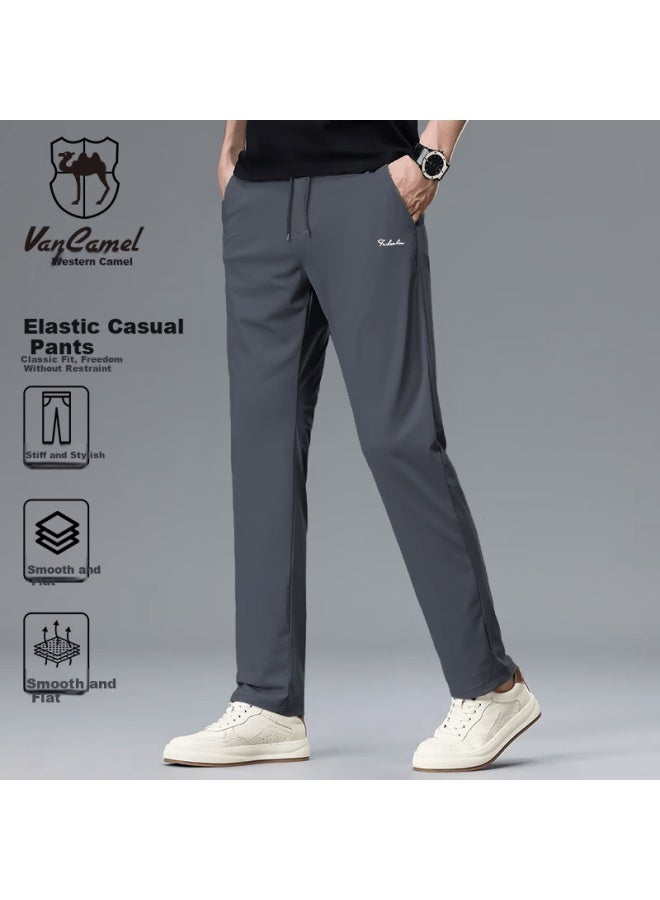 Vancamel Men's Casual Pants Four-season Stretch Loose Straight-leg Trendy Sports Trousers Dark Gray 5XL - Image 1