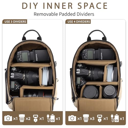TAAOKA Camera Sling Bag, DSLR/SLR/Mirrorless Camera Backpack Case Shockproof Photography Backpack with Tripod Holder & Removable Modular Inserts Compatible with Canon/Nikon/Sony/Fuji - Image 4