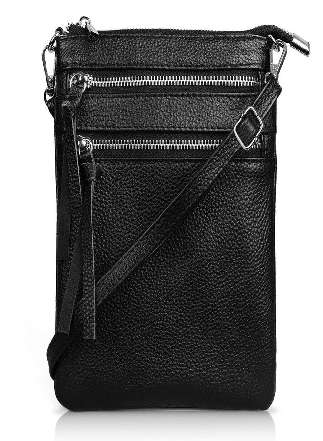 befen Small Black Genuine Leather Crossbody Purses for Women Trendy, Mini Shoulder Cross Body Bags Tripple Zipper Pouch Purse Travel - Fit iPhone 14 Pro Max - Image 1