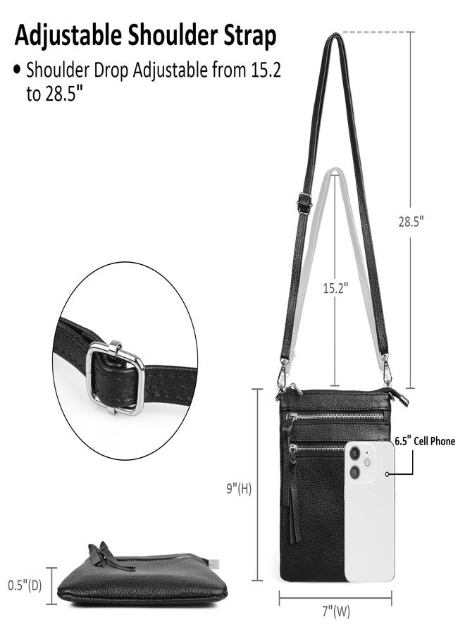 befen Small Black Genuine Leather Crossbody Purses for Women Trendy, Mini Shoulder Cross Body Bags Tripple Zipper Pouch Purse Travel - Fit iPhone 14 Pro Max - Image 5