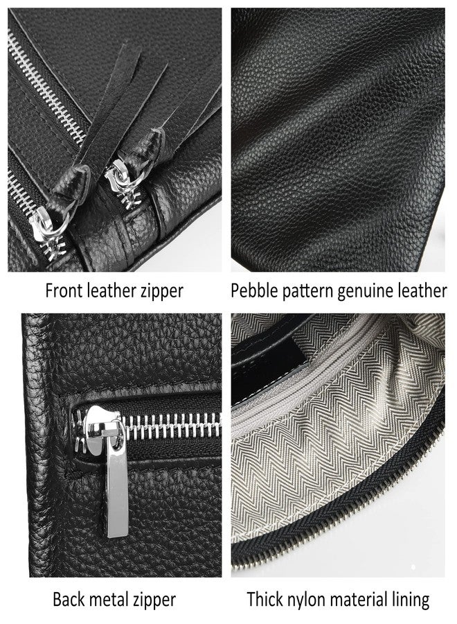 befen Small Black Genuine Leather Crossbody Purses for Women Trendy, Mini Shoulder Cross Body Bags Tripple Zipper Pouch Purse Travel - Fit iPhone 14 Pro Max - Image 4