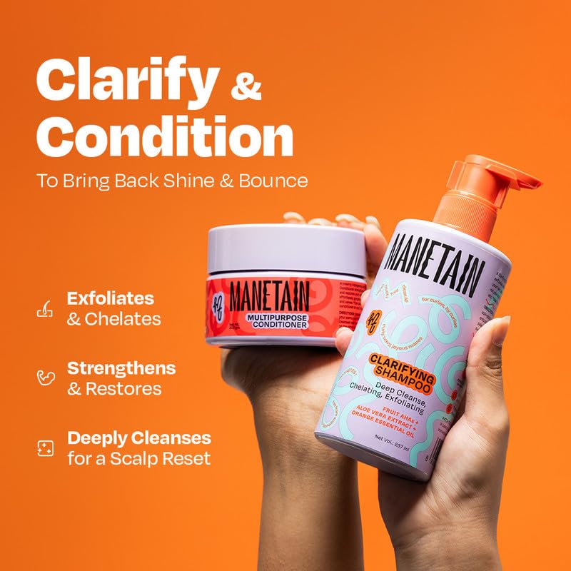 MANETAIN Squeaky Clean Clarifying Shampoo 237ml & Multipurpose Conditioner 200gm | Curl Enhancing, Frizz Control, Protein-Moisture Balance | Hard Water, Product Buildup & Scalp Reset | For All Hair Types | For Men & Women - Image 2