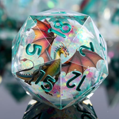 DNDND Shinny Liquid Core Dice Set 7Piece Sharp Edge DD Dice with Ancient Dragon Design Gift Metal Case for Dungeons and Dragons RPG Tabletop Gaming - Image 1