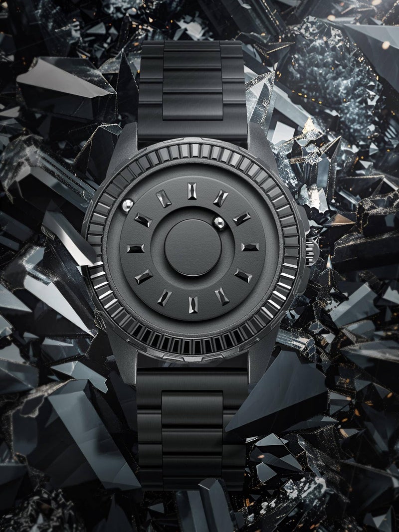 EUTOUR Diamond Magnetic Watch for Men, 40mm Black Unique Rotating Magnetic Beads Display 3ATM Water Resistant 20mm Stainless Steel Band with Diamond Indexes Ideal Gift for Men & Fashion Statement for All Occasions - Image 2
