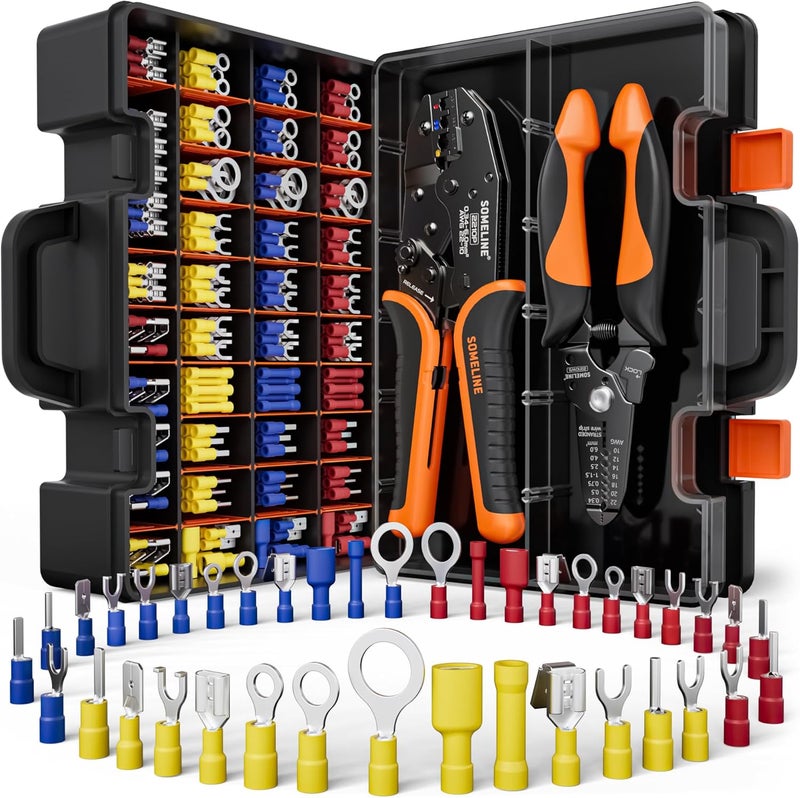 SOMELINE ® Wire Terminal Crimping Tool Kit, 0.34-6mm² Ratchet Crimping Pliers with 39 Sizes of Insulated Terminals and Stripping Pliers, Electrical Terminal Assortment Kit - Image 1