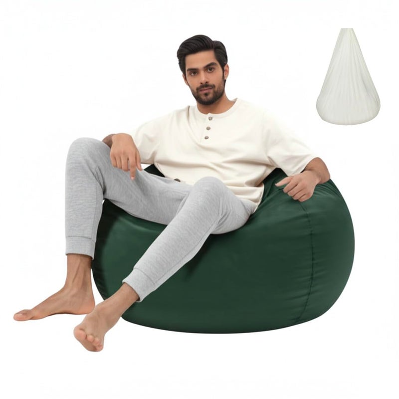 Tusrai Beanbag Cover with Liner Only Washable 3ft No Filler Luxurious Microfiber Suede Beanbag Chair Cover for Adults Indoor Pear Style Large Dark Green