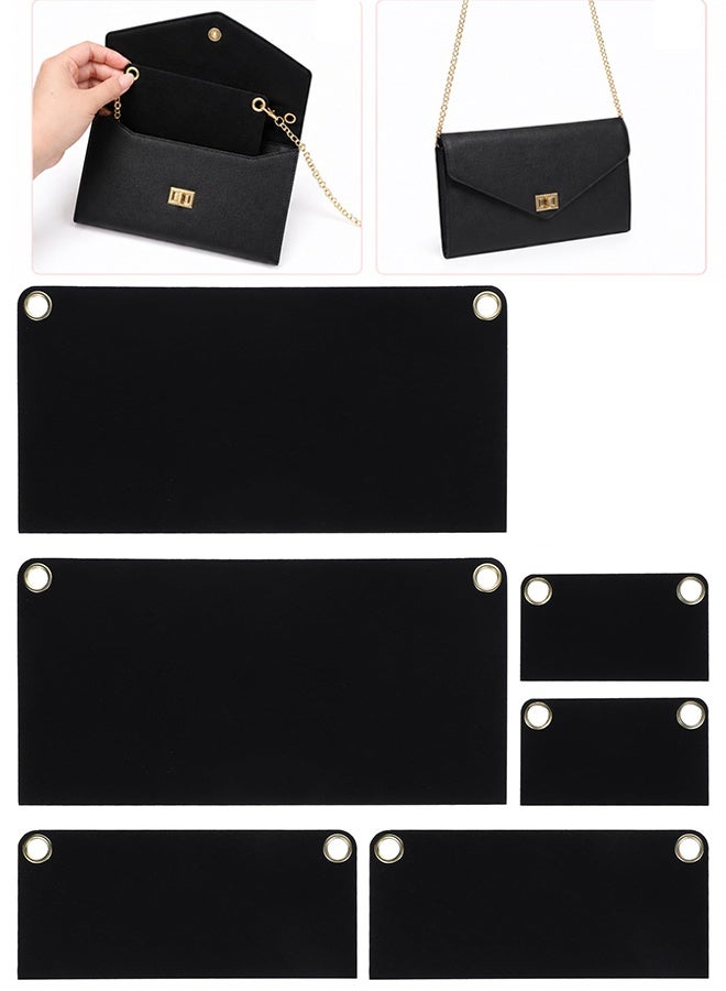 6 PCS Felt Purse Insert Organizer with Eyelets, 3 Sizes Crossbody Conversion Liner for Clutch Handbags, Black - Image 1