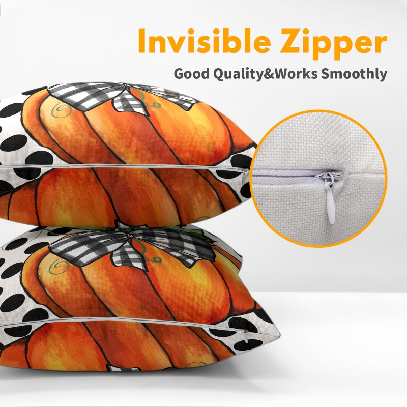 Granbey Fall Outdoor Pillows Covers 18x18 Inch Set of 2 Orange Pumpkin Black Polka Dot Decorative Throw Pillowcase Autumn Thanksgiving Seasonal Cushion Case Farmhouse Cotton Linen Pillow Cover for Home Patio - Image 3