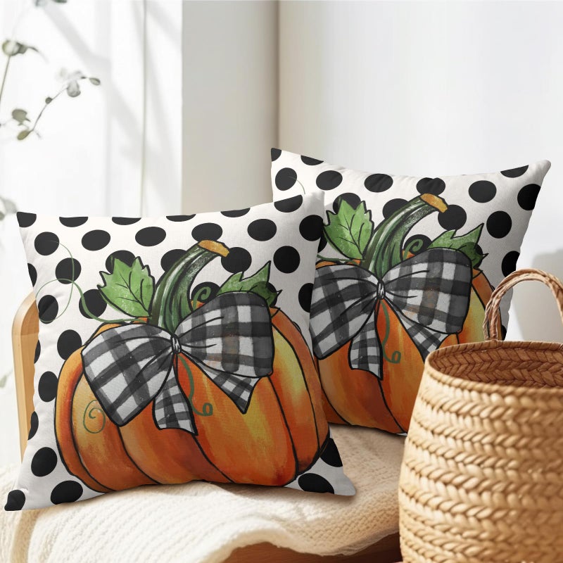 Granbey Fall Outdoor Pillows Covers 18x18 Inch Set of 2 Orange Pumpkin Black Polka Dot Decorative Throw Pillowcase Autumn Thanksgiving Seasonal Cushion Case Farmhouse Cotton Linen Pillow Cover for Home Patio - Image 5