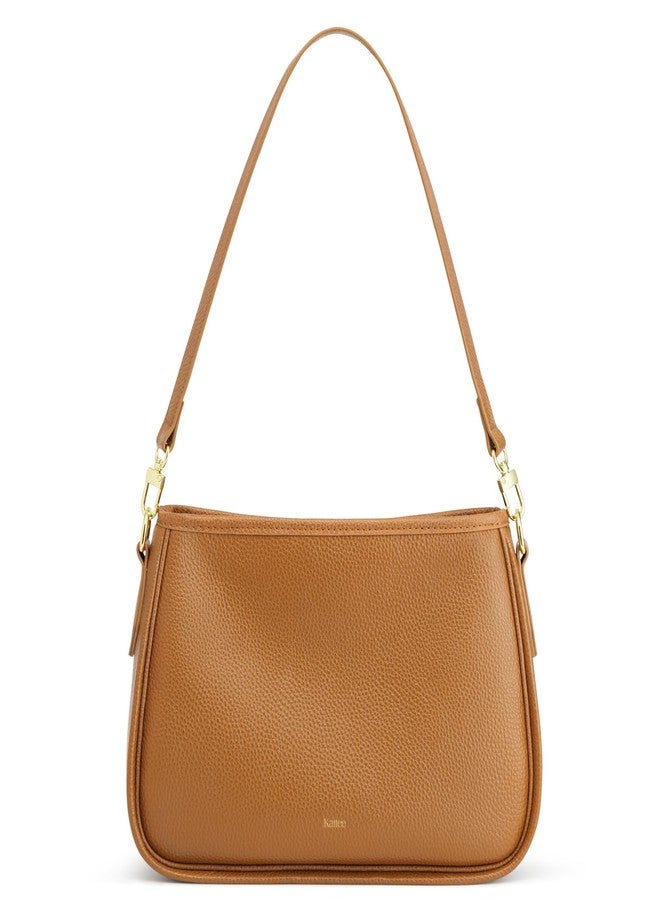 Kattee Shoulder Purse for Women, Medium Leather Crossbody Bags Trendy, Clutch Hanbags Purses, Small Hobo Bags with 2 Removable Straps, Brown - Image 1