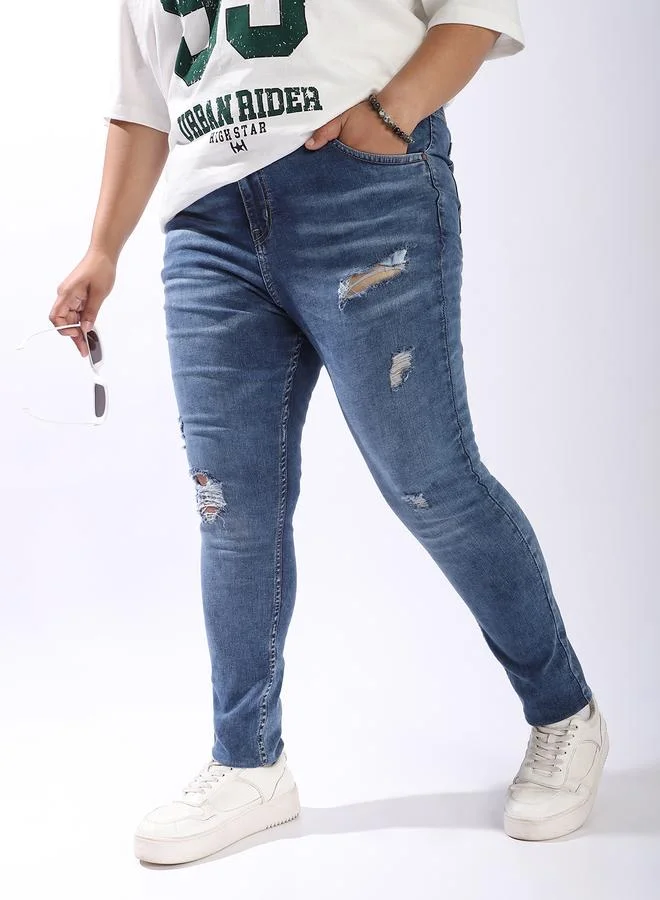 هاي ستار جينز نسائي سكيني بخصر مرتفع مريح وقابل للتمدد مع لمسة خفيفة من التمزيق