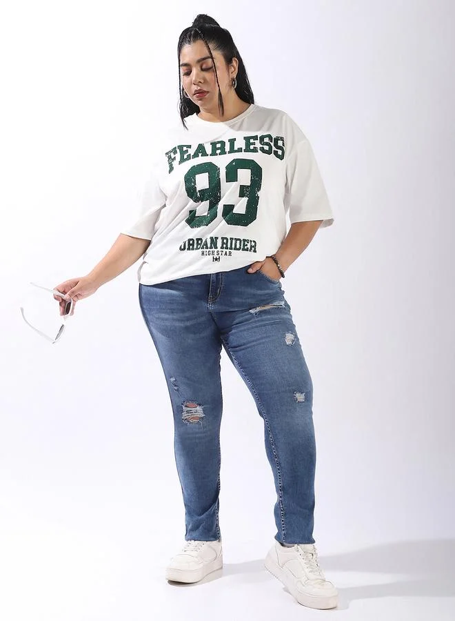 هاي ستار جينز نسائي سكيني بخصر مرتفع مريح وقابل للتمدد مع لمسة خفيفة من التمزيق