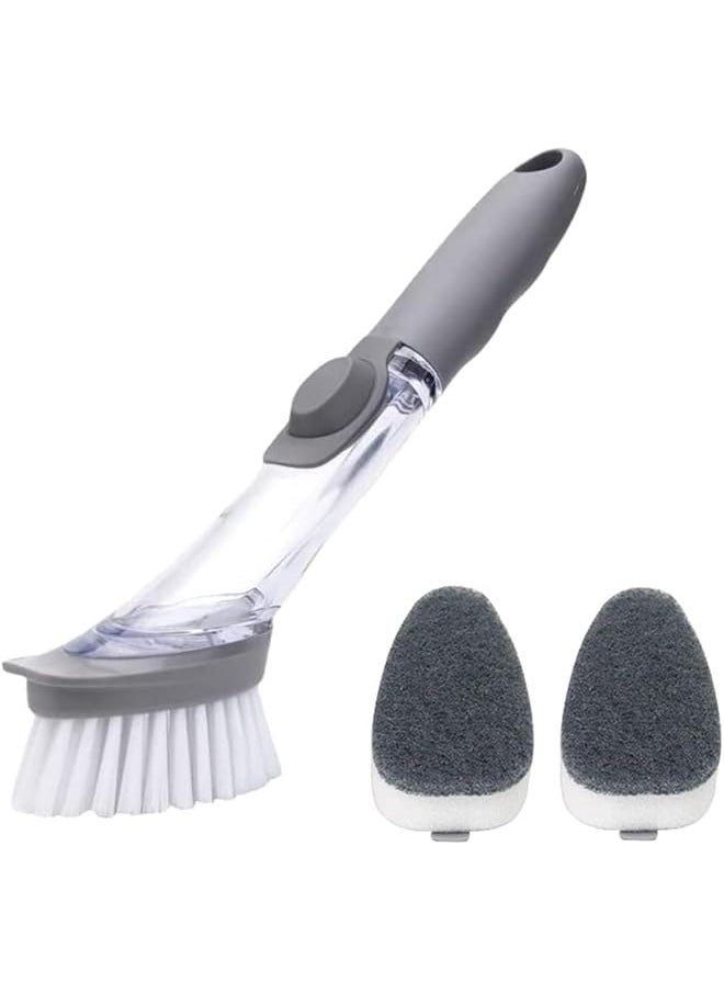 Gulfdealz GulfDealz Dish Brush With Soap Dispenser - Long Handle Dishwashing Liquid Refillable Brush - 1 Dish Washing Brush + 2 Dish Washing Sponge and 1 Handle Only (GREY)  - Image 1