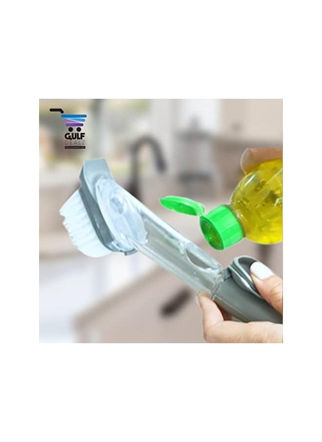 Gulfdealz GulfDealz Dish Brush With Soap Dispenser - Long Handle Dishwashing Liquid Refillable Brush - 1 Dish Washing Brush + 2 Dish Washing Sponge and 1 Handle Only (GREY)  - Image 5