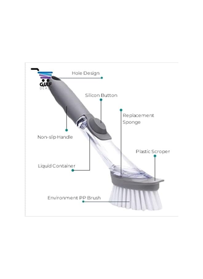 Gulfdealz GulfDealz Dish Brush With Soap Dispenser - Long Handle Dishwashing Liquid Refillable Brush - 1 Dish Washing Brush + 2 Dish Washing Sponge and 1 Handle Only (GREY)  - Image 3
