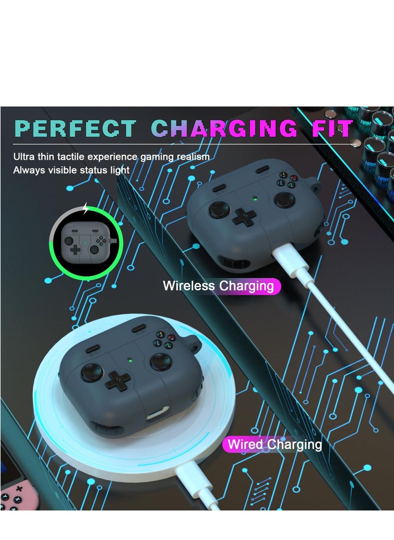 ماركة غير محددة - غطاء حافظة AirPods الجيل الثالث مع سلسلة مفاتيح، تصميم لاعب ألعاب للأطفال والمراهقين والنساء والرجال، غطاء سيليكون ناعم لحافظة شحن AirPods Gen 3 (رمادي) - Image 1
