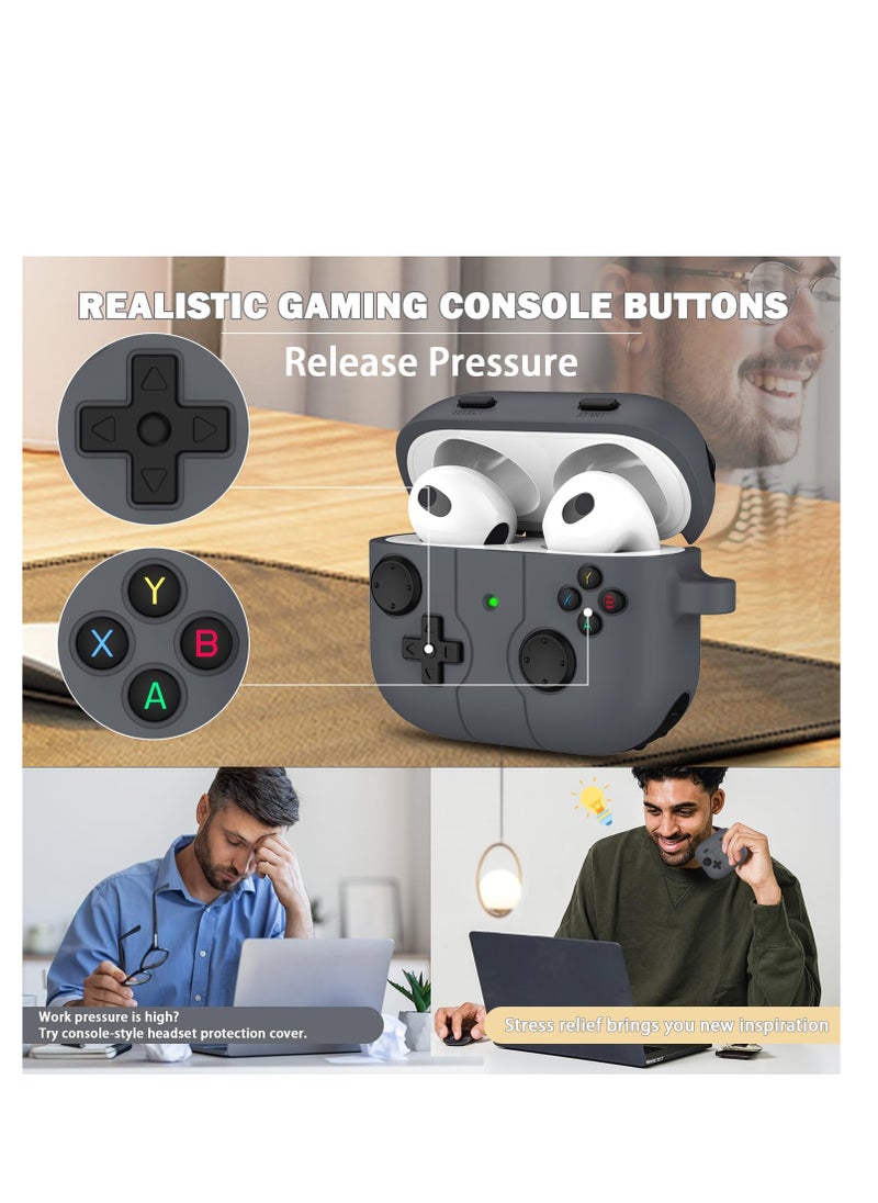 ماركة غير محددة - غطاء حافظة AirPods الجيل الثالث مع سلسلة مفاتيح، تصميم لاعب ألعاب للأطفال والمراهقين والنساء والرجال، غطاء سيليكون ناعم لحافظة شحن AirPods Gen 3 (رمادي) - Image 1