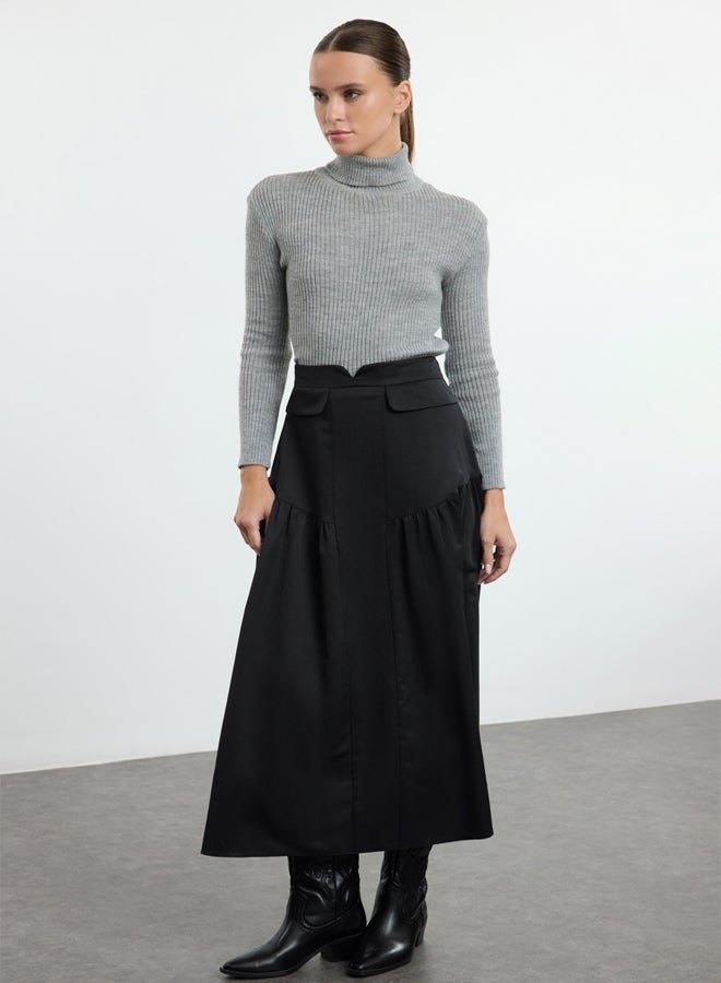 trendyol Black Cotton Woven Skirt with Gathered Waist Detail - Image 1