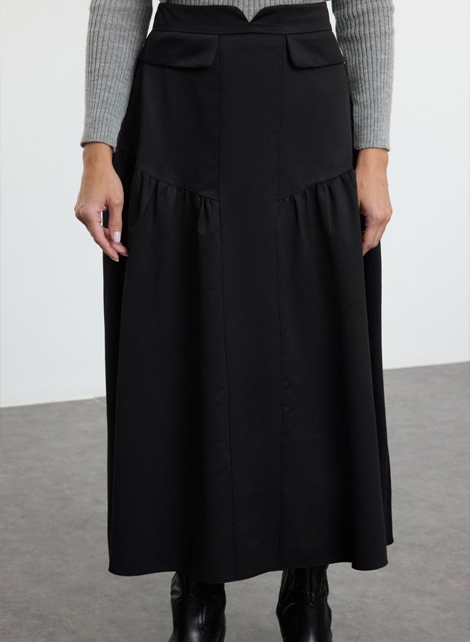 trendyol Black Cotton Woven Skirt with Gathered Waist Detail - Image 3