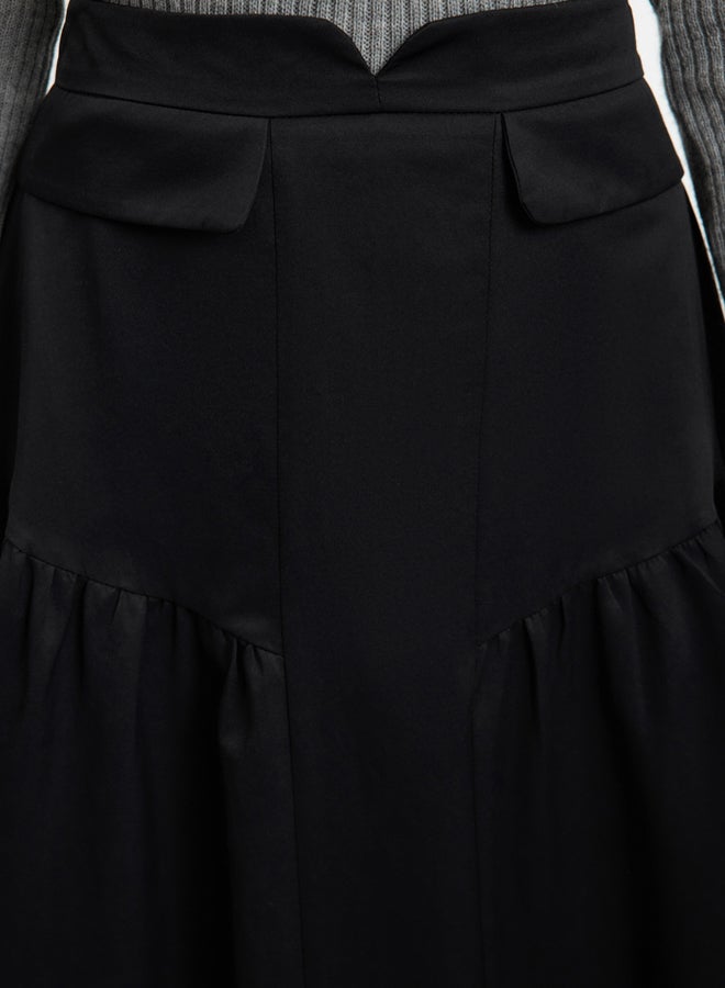 trendyol Black Cotton Woven Skirt with Gathered Waist Detail - Image 4