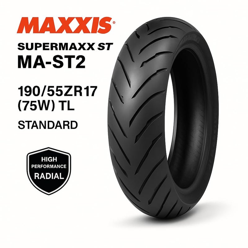 MAXXIS Supermaxx ST MA-ST2 190/55ZR17 75W TL – Rear Motorcycle Sport Touring Tire | Radial Tubeless, Silica Compound, V-Shaped Tread, High Grip & Stability - Image 2